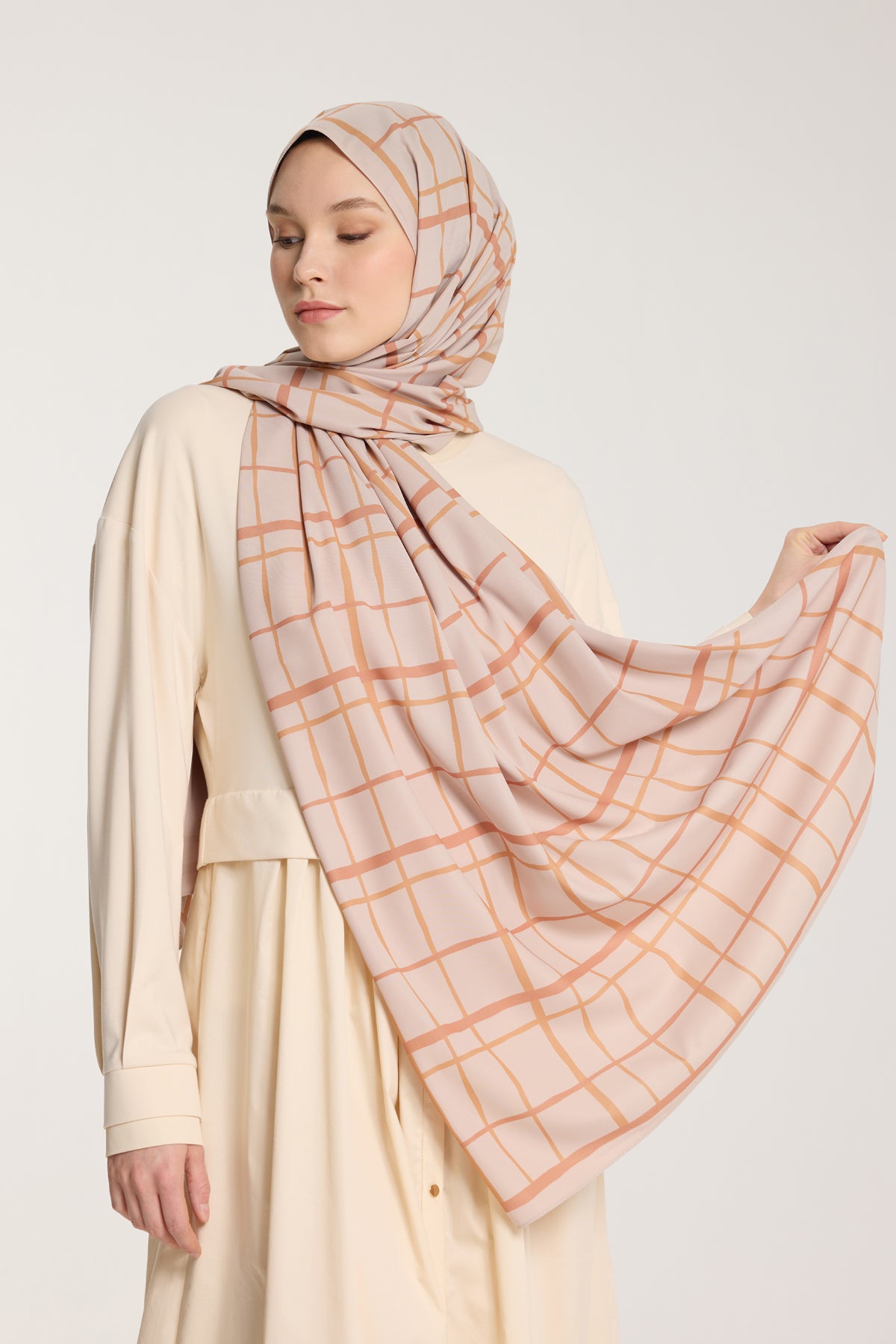 Pure Tone Şal - Kare Desen - Taş - Turunç