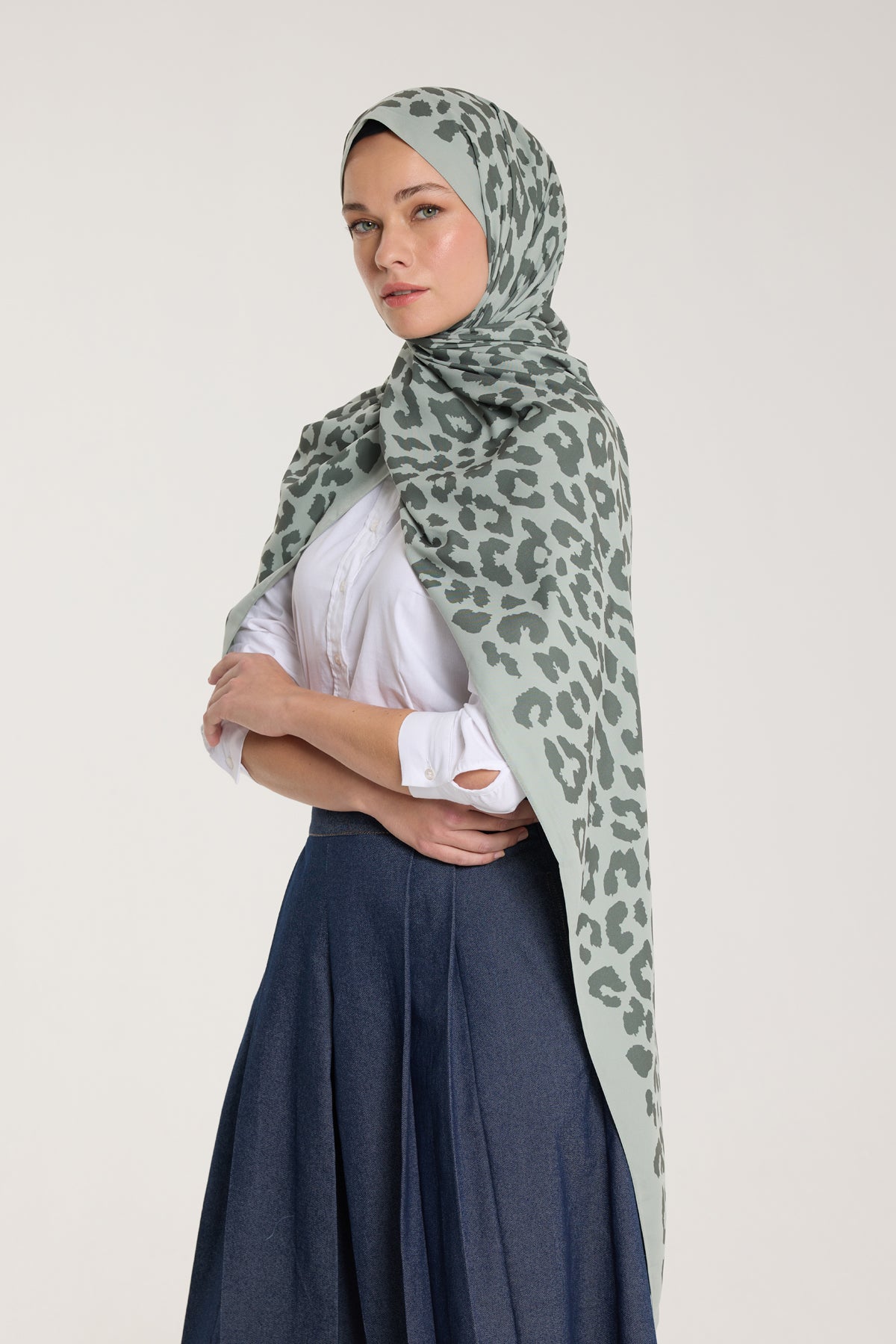 Pure Tone Şal - Leopar Desen - Çağla - Koyu Çağla