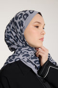 Pure Tone Shawl - Leopard Print - Silver - Smoke