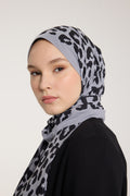 Pure Tone Shawl - Leopard Print - Silver - Black