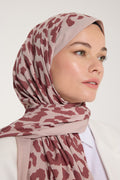 Pure Tone Shawl - Leopard Print - Latte - Dry Rose