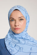 Pure Tone Shawl - Marginal Pattern - Baby Blue - Blue