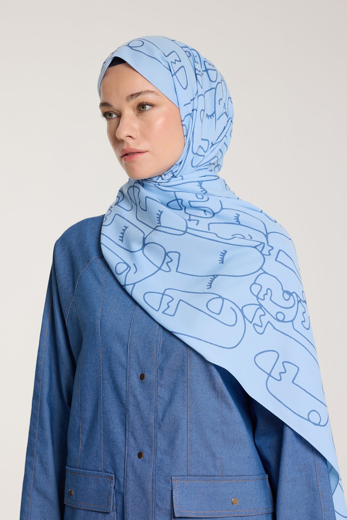 Pure Tone Şal - Marjinal Desen - Bebe Mavisi - Mavi