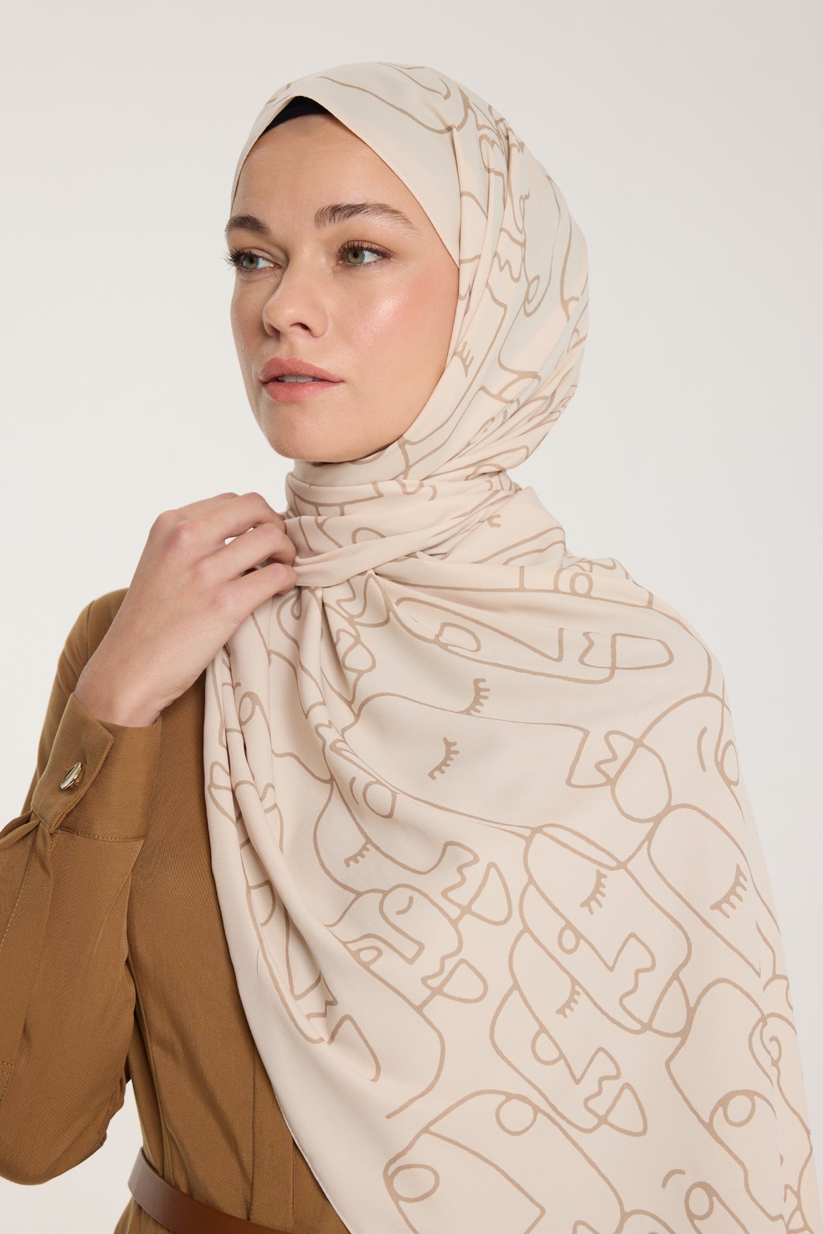 Pure Tone Şal - Marjinal Desen - Bej - Vizon