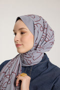 Pure Tone Shawl - Marginal Pattern - Silver - Burgundy