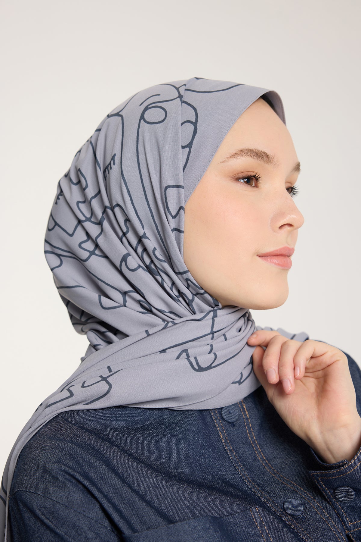 Pure Tone Şal - Marjinal Desen - Gümüş - Füme