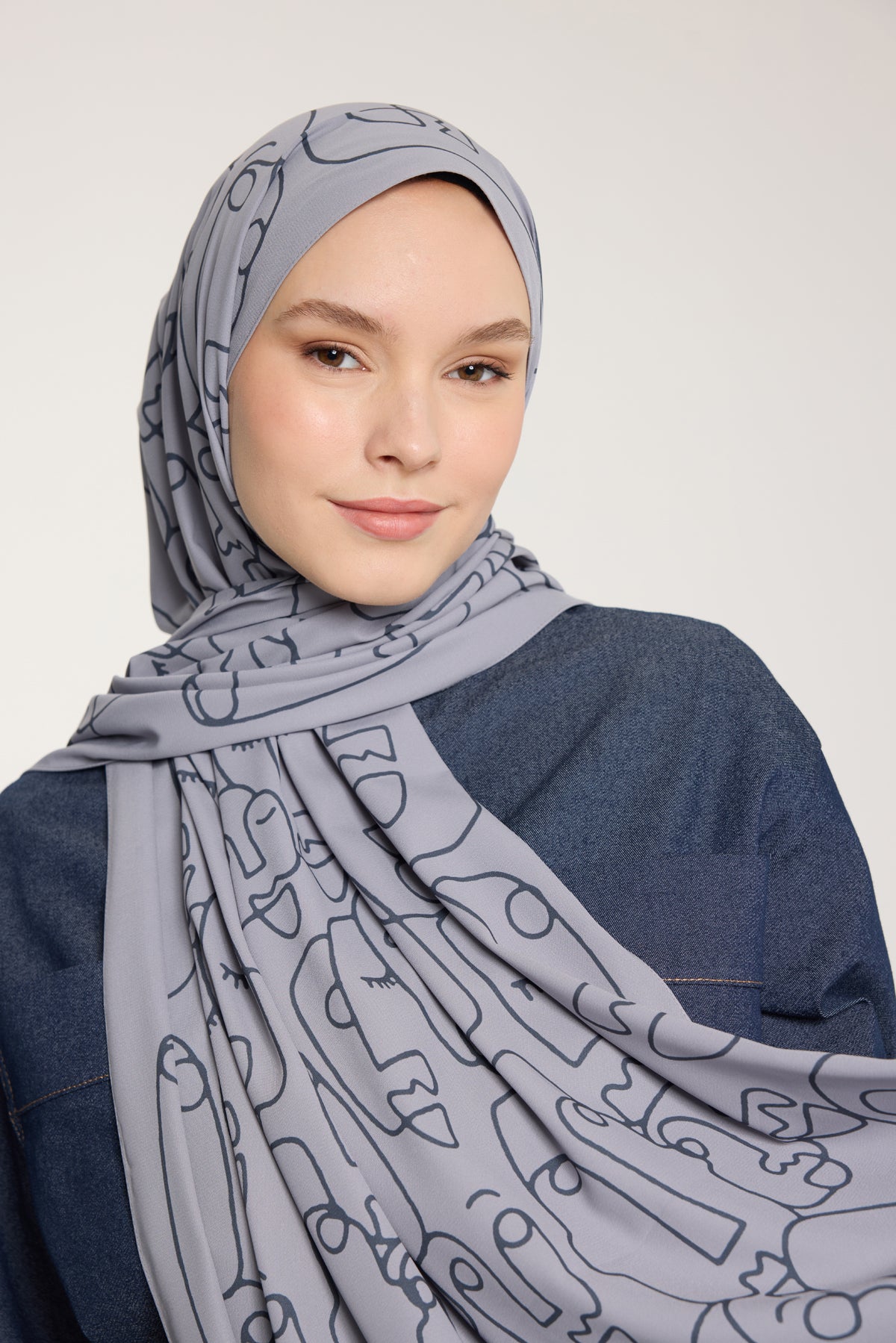 Pure Tone Şal - Marjinal Desen - Gümüş - Füme
