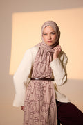 Pure Tone Shawl - Marginal Print - Latte - Chocolate