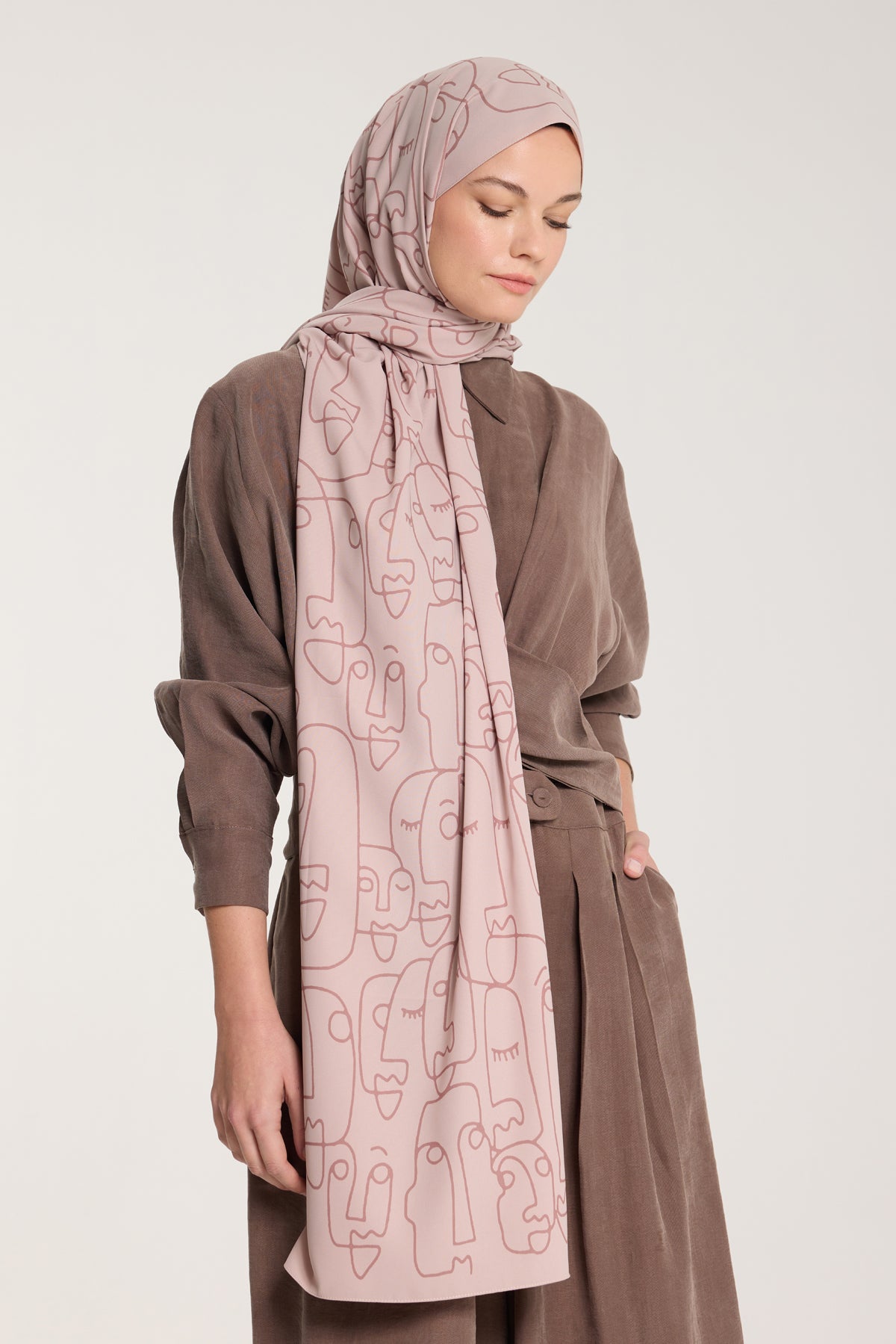 Pure Tone Şal - Marjinal Desen - Latte - Nude