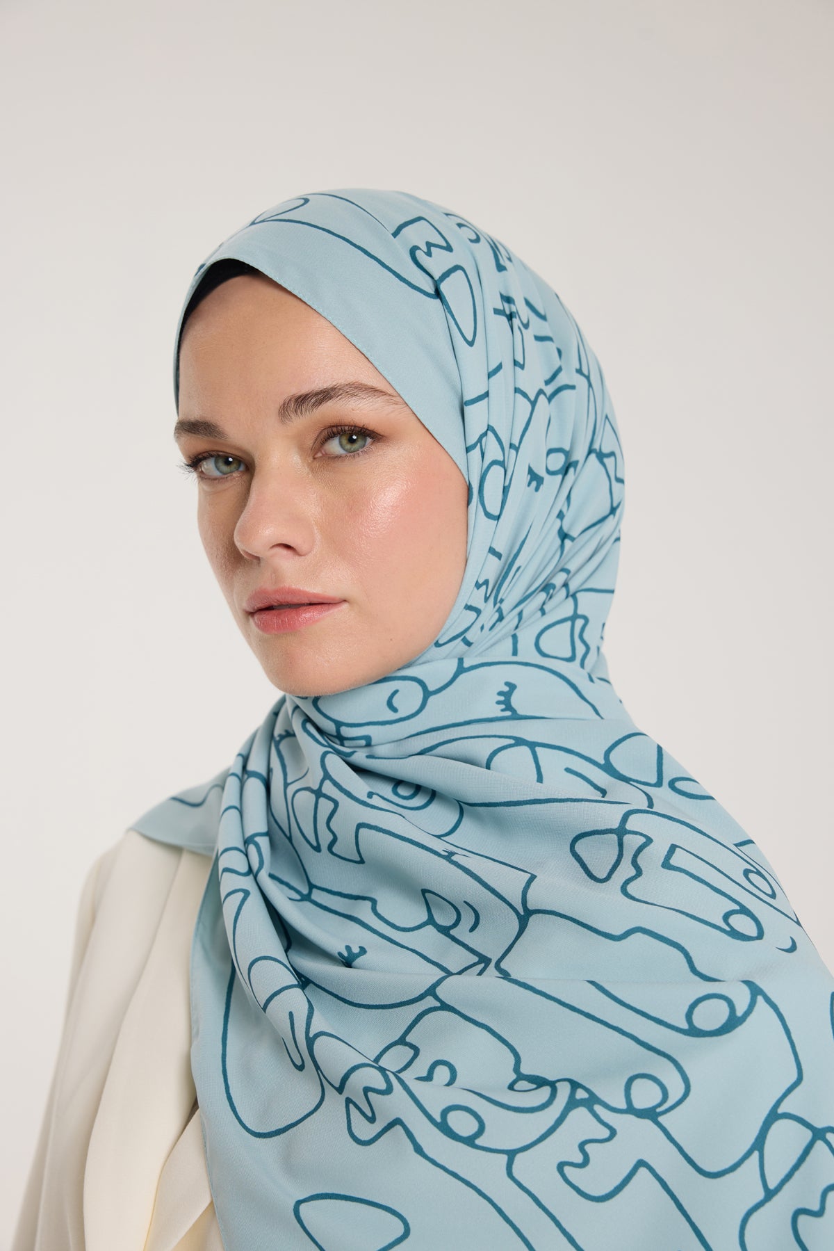 Pure Tone Şal - Marjinal Desen - Su Yeşili - Yeşil