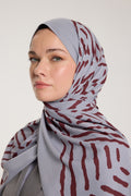 Pure Tone Shawl - V Print - Silver - Burgundy