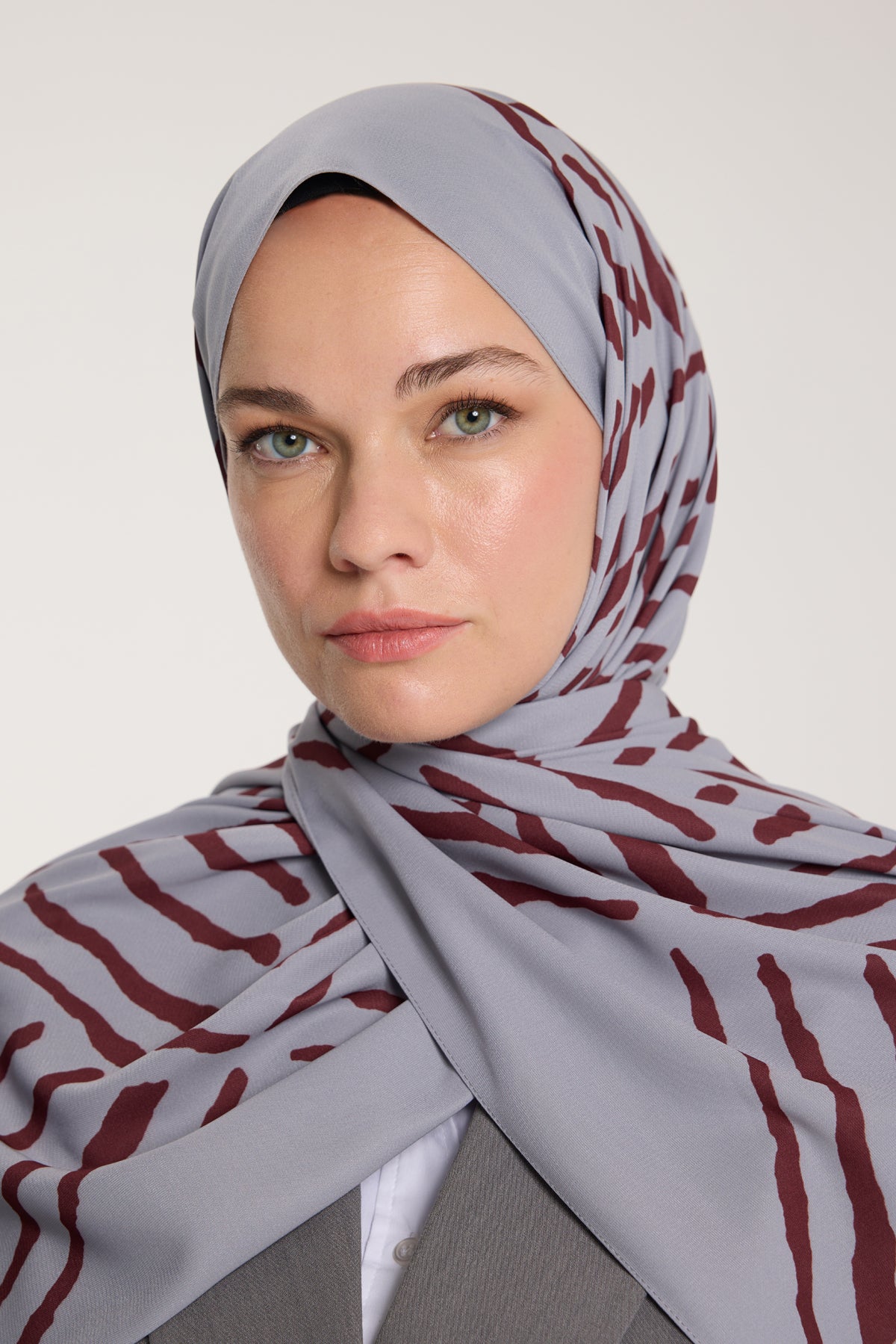 Pure Tone Şal - V Desen - Gümüş - Bordo