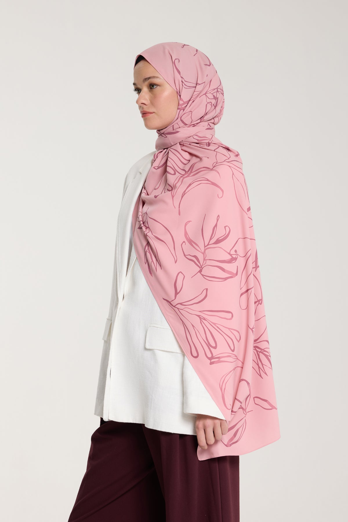 Pure Tone Şal - Yaprak Desen - Pembe - Gülkurusu