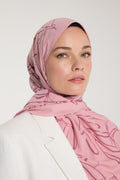 Pure Tone Shawl - Leaf Print - Pink - Rosewood
