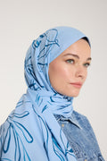 Pure Tone Shawl - Leaf Print - Baby Blue - Blue