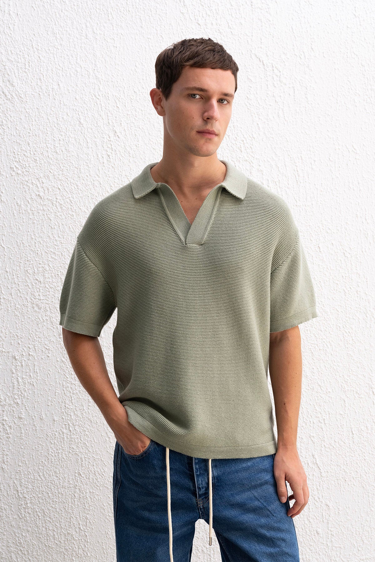 RAHAT KESİM POLO YAKA TRİKO MİNT T-SHIRT