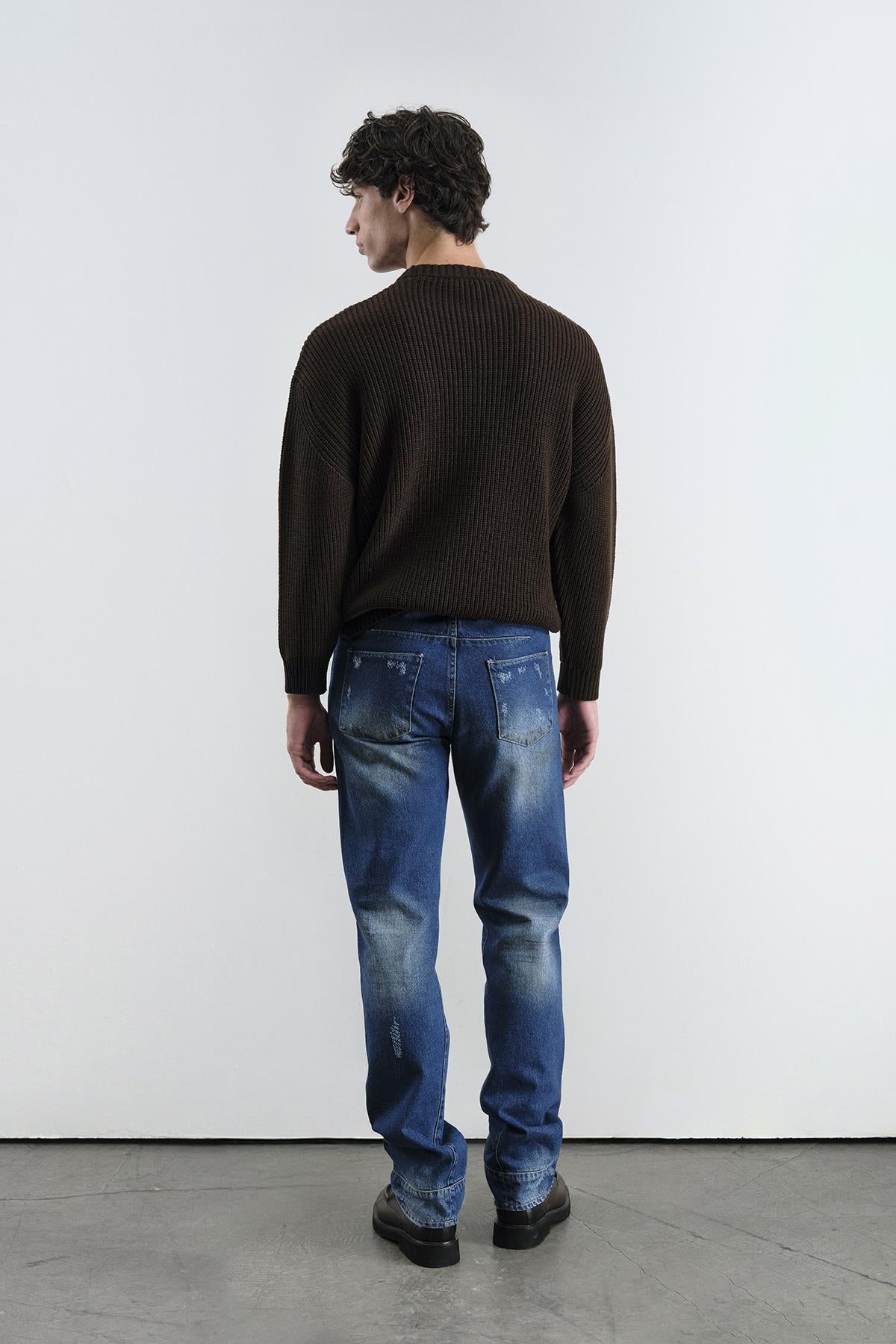 BOL KESİM DOKULU FİTİLLİ KAHVERENGİ TRİKO KAZAK