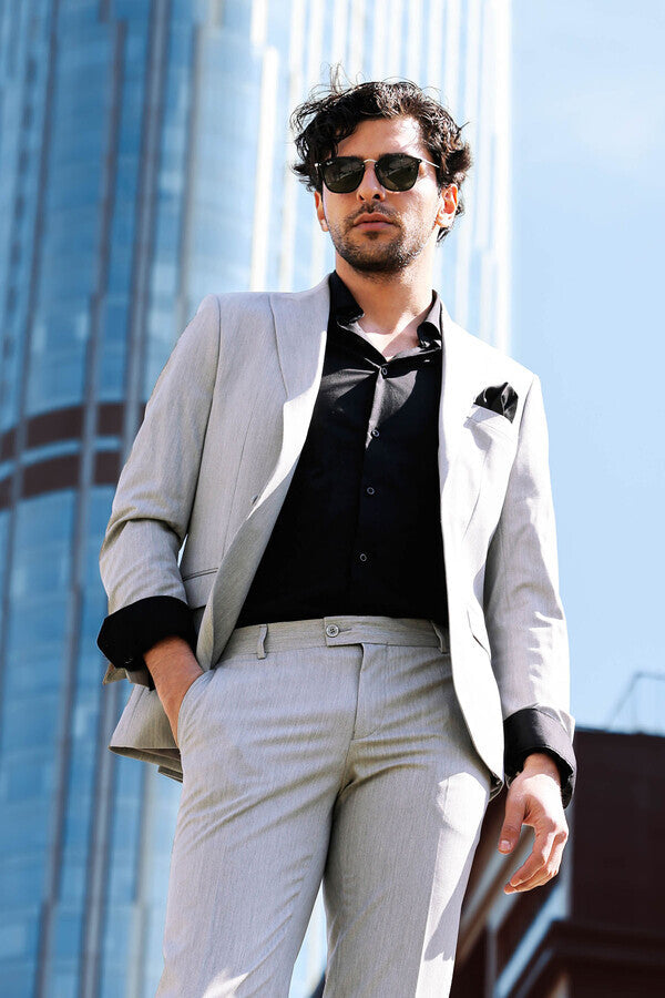 İki Parça Slim Fit Gri Erkek Takım Elbise - Wessi