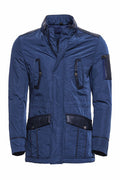 Blue Jacket with Leather Sleeve Pockets - Wessi