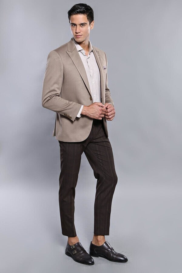 Penye Bej Slim Fit Ceket | Wessi