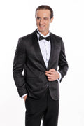 Dot Patterned Slim Fit Black Men's Tuxedo Jacket - Wessi