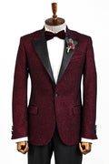 Black Patterned Glittery Burgundy Men's Tuxedo Jacket - Wessi