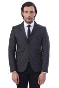 3-Pocket 2-Button Quilted Men's Black Short Jacket - Wessi