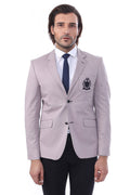 2 Button 3 Pocket Emblem Cotton Men's Beige Jacket - Wessi