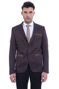 2 Buttoned Mono Collar Pocket Cotton Brown Jacket - Wessi
