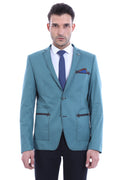 2 Buttoned Mono Collar Pocket Cotton Green Jacket - Wessi