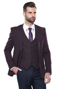 Düz Bordo Slim Fit Yelek Ceket Set | Wessi