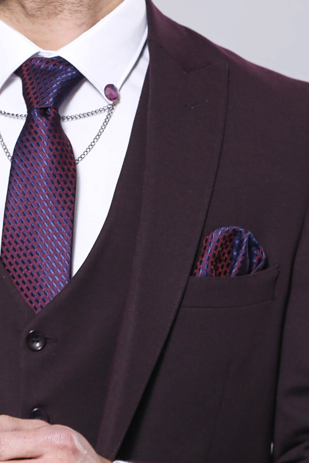 Düz Bordo Slim Fit Yelek Ceket Set | Wessi
