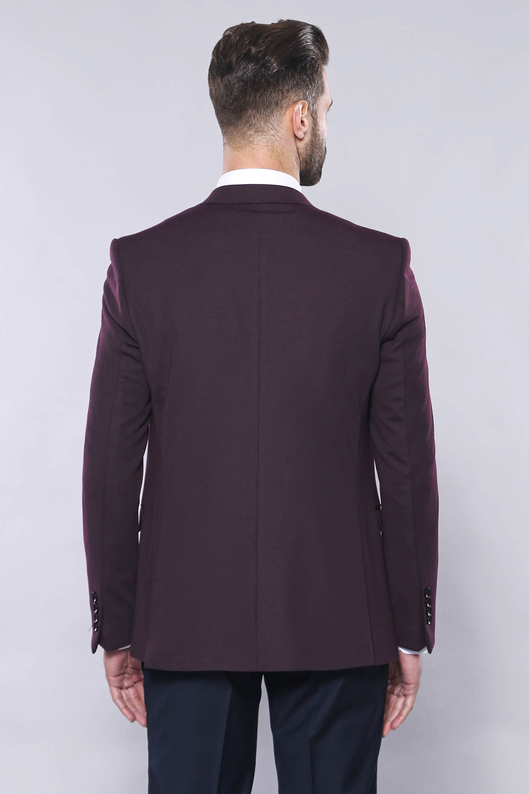 Düz Bordo Slim Fit Yelek Ceket Set | Wessi