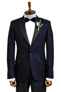 Black Patterned Navy Blue Men's Tuxedo Jacket - Wessi