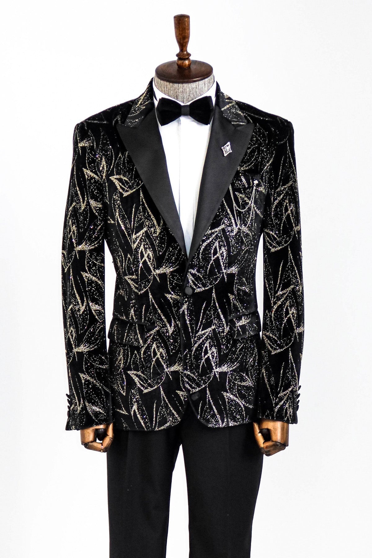 Slim Fit Simli Siyah Erkek Smokin Ceket - Wessi