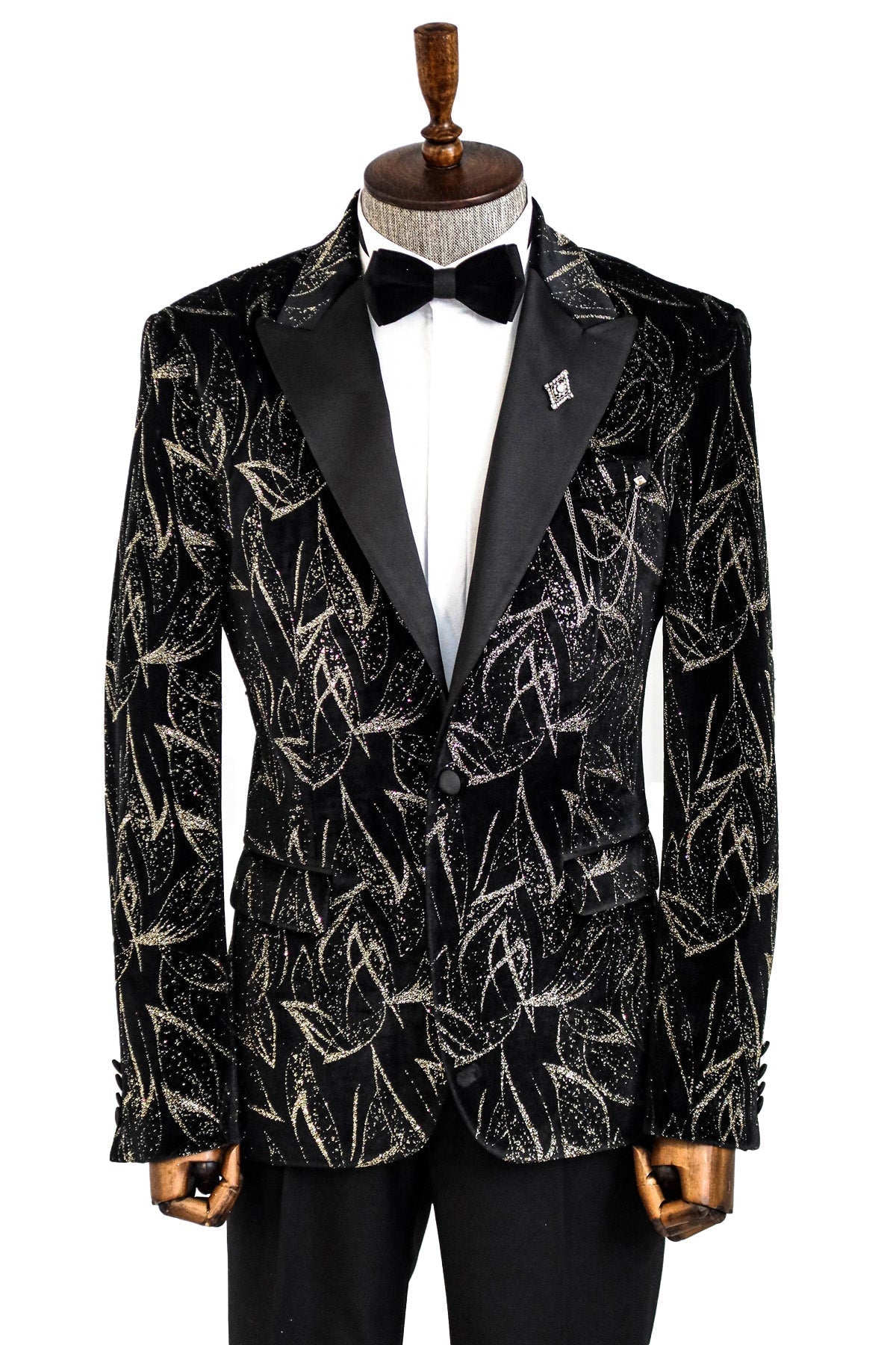 Slim Fit Simli Siyah Erkek Smokin Ceket - Wessi