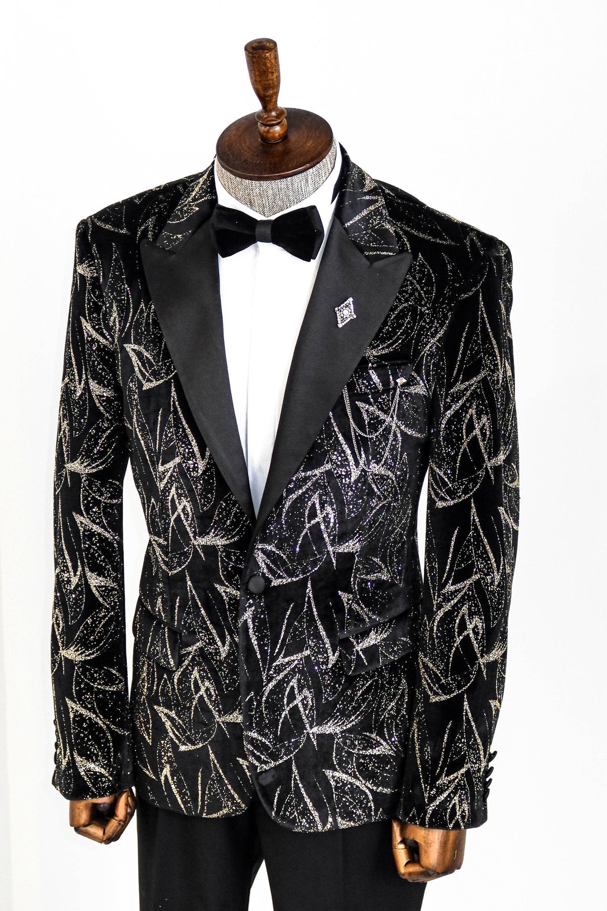 Slim Fit Simli Siyah Erkek Smokin Ceket - Wessi