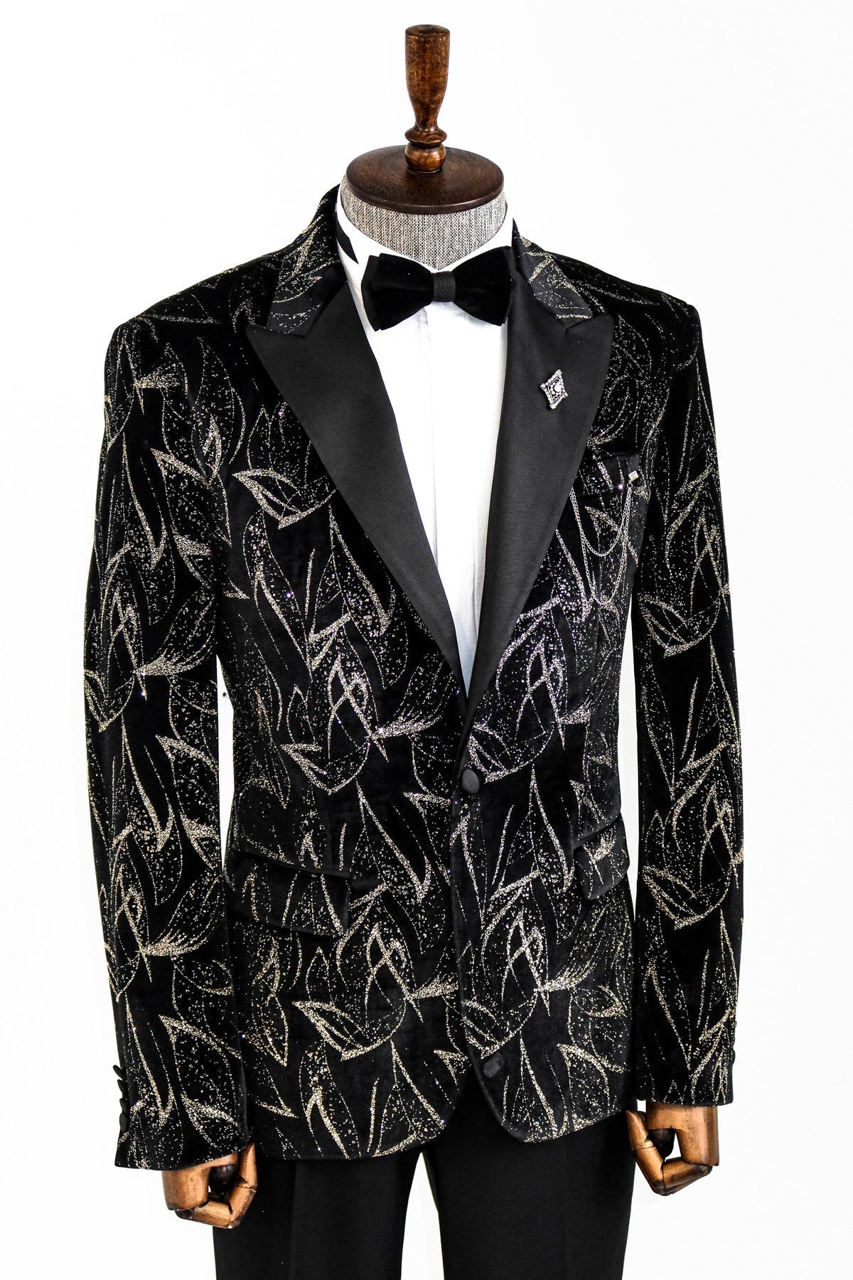 Slim Fit Simli Siyah Erkek Smokin Ceket - Wessi
