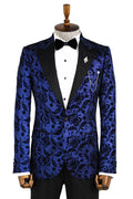 Glittery Patterned Navy Blue Men's Tuxedo Jacket - Wessi