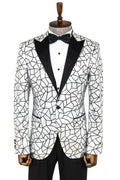 Black Paneled Patterned Gray Men's Tuxedo Jacket - Wessi