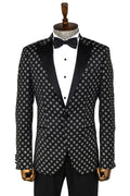 Silver Diamond Patterned Black Men's Tuxedo Jacket - Wessi