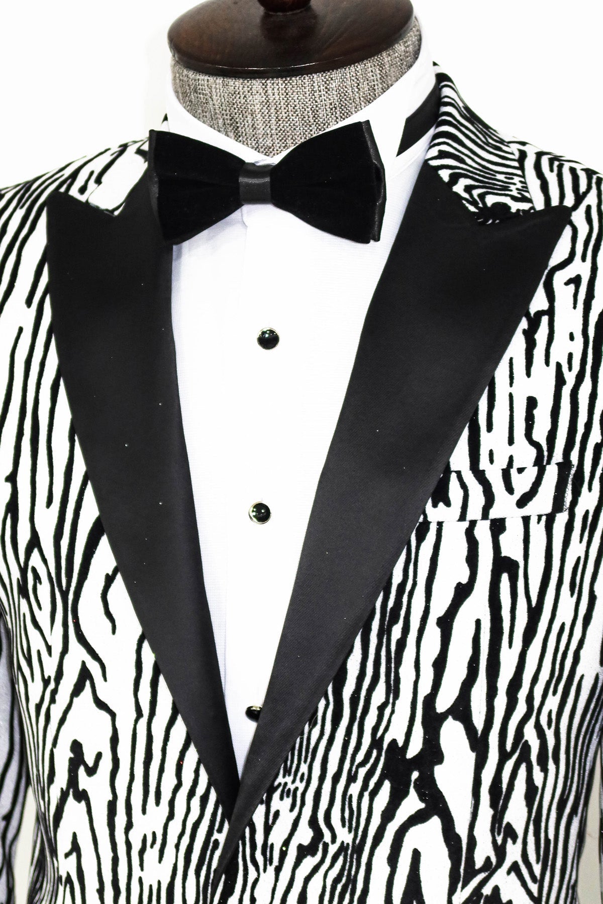 Slim Fit Zebra Desen Beyaz Erkek Smokin Ceket - Wessi