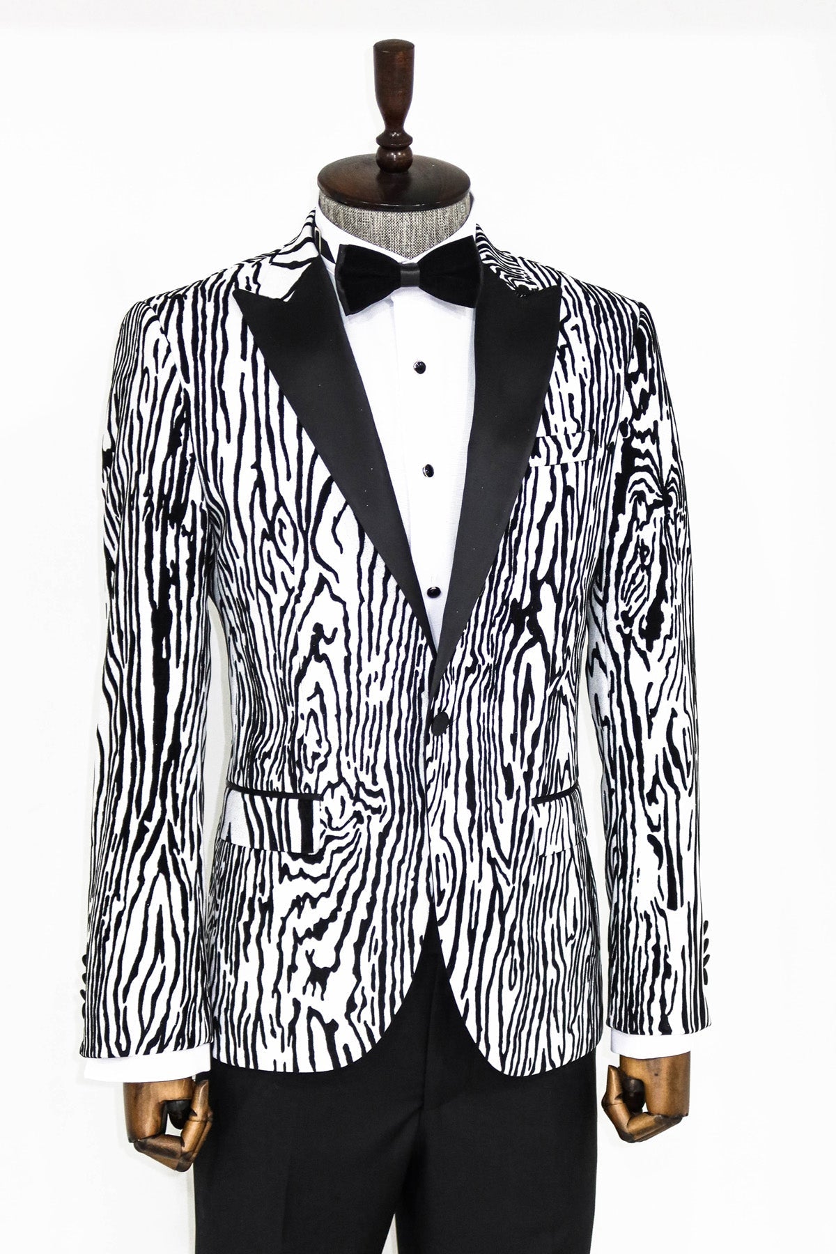 Slim Fit Zebra Desen Beyaz Erkek Smokin Ceket - Wessi