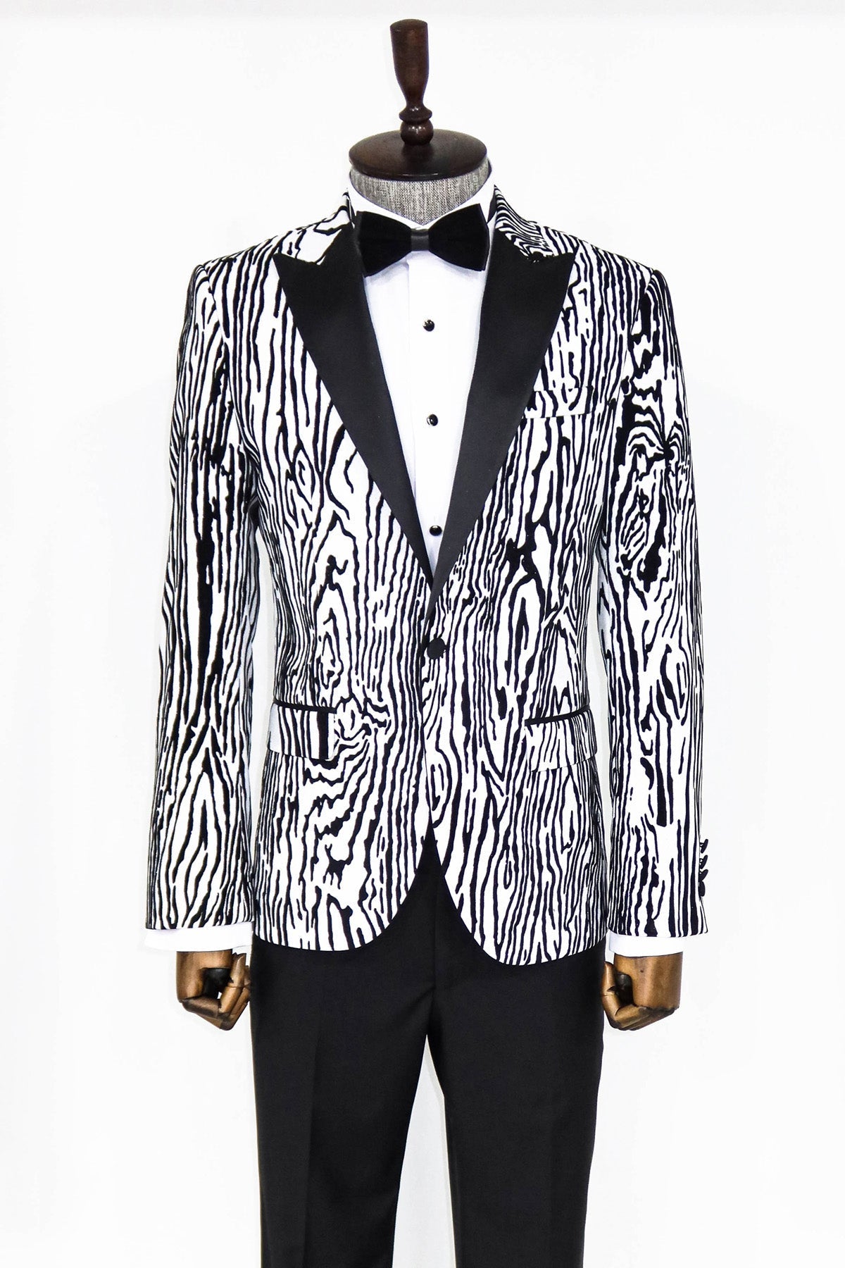 Slim Fit Zebra Desen Beyaz Erkek Smokin Ceket - Wessi