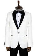 Pentagon Patterned Shawl Collar White Men's Tuxedo Jacket - Wessi