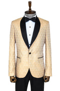 Pentagon Patterned Shawl Collar Cream Men's Tuxedo Jacket - Wessi