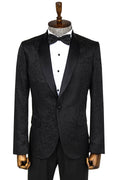 Shawl Collar Patterned Black Men's Tuxedo Jacket - Wessi