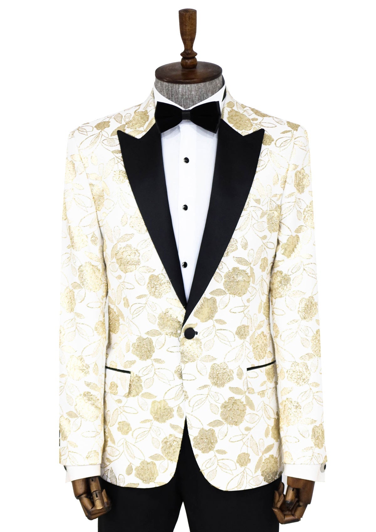 Beyaz Simli Floral Desenli Smokin Ceketi - Wessi
