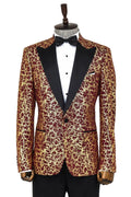 Root Patterned Pointed Collar Burgundy Men's Tuxedo Jacket - Wessi