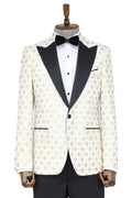 Floral Patterned Pointed Collar White Men's Tuxedo Jacket - Wessi
